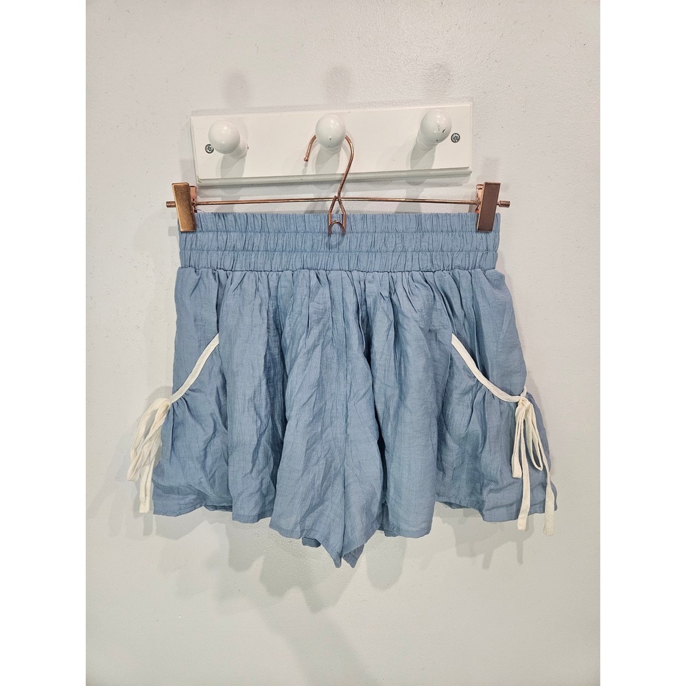 Beivy Light Blue Smocked Waist Ruffle Shorts with Ribbon Ties BP4864B New Small